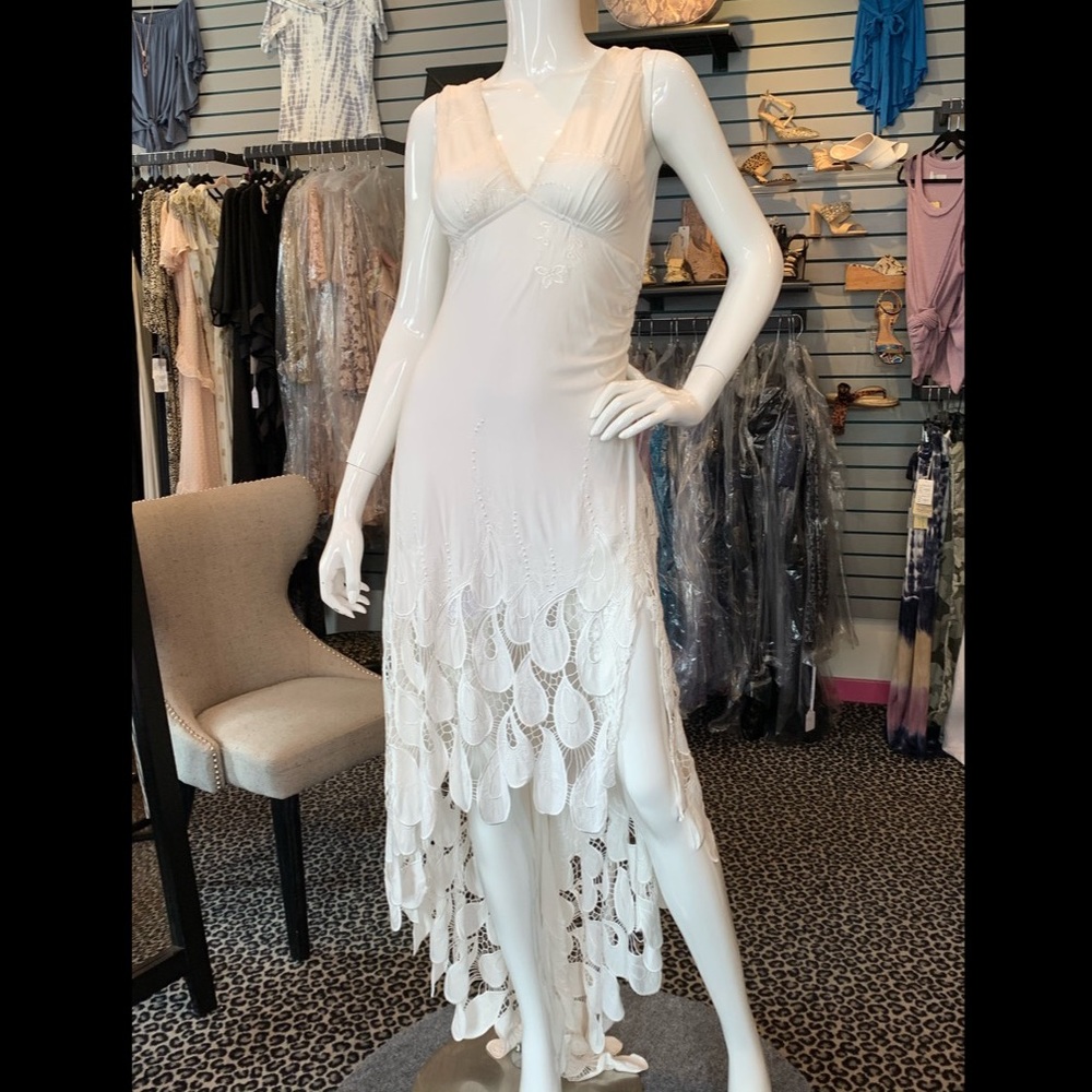 White lace high low dress